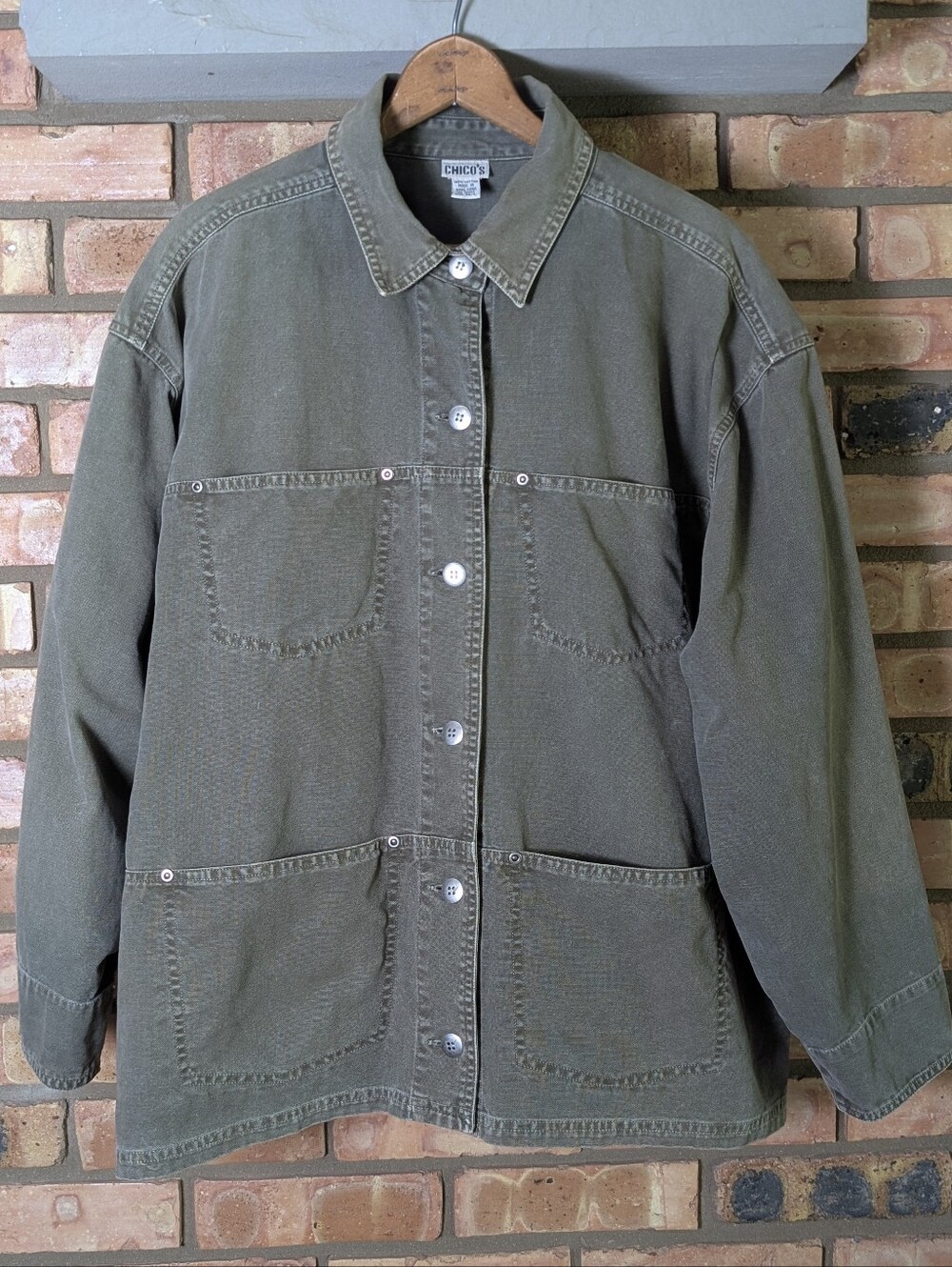 Vintage 80's Chico's Olive Green Utility Work Chore Jacket